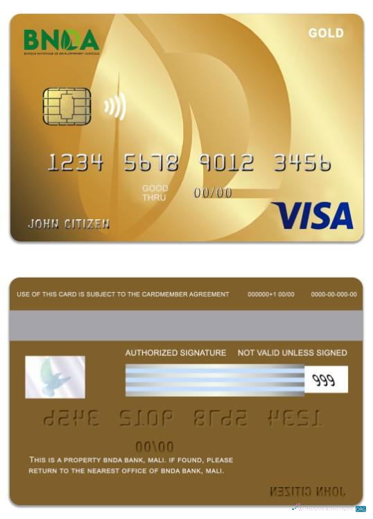 Download Mali BNDA Bank visa gold card Photoshop template
